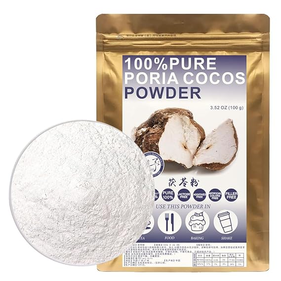 Plant Gift 100% Poria Cocos Powder 100g/3.52oz Wild Poria Cocos Powder, White Fuling Powder, No Sulfur Fumigation , For Smoothies, Shakes, Baking & Drinks,| Free from Preservatives