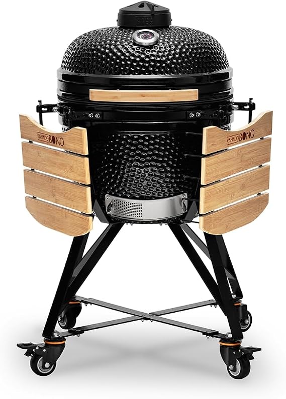 KAMADO BONO Ceramic BBQ Grill, 20" Media, Black I Kamado BBQ Charcoal Grill with Dual Zone Grilling System I Egg BBQ Smoker for Cooking, Smoking & Baking