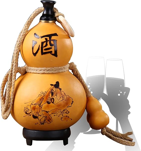 Wine Gourd Jug, Beeswax Anti-seepage Hip Flask, Outdoor Portable Water Bottle, Easy to Clean, with Gourd Pendant, Home Decoration Empty Bottle (Size : 1000ml)