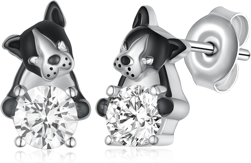 Boston Terrier Earrings 925 Sterling Silver Boston Terrier Gifts Cute Animal Dog Jewelry Gifts for Women