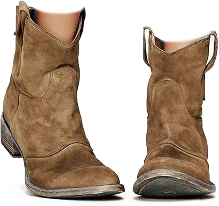 Cowboy Boots For Women Mid Calf Low Heel Ankle Booties Retro Fashion Slouchy Cowgirl Western Boots for Ladies 2025