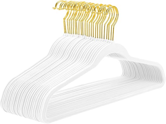 MIZGI Premium White Velvet Hangers, 60 Pack, Anti-Slip, Lightweight, Space Saving, Suitable for Coats, Shirts, Sweaters, Dresses, Pants, and More