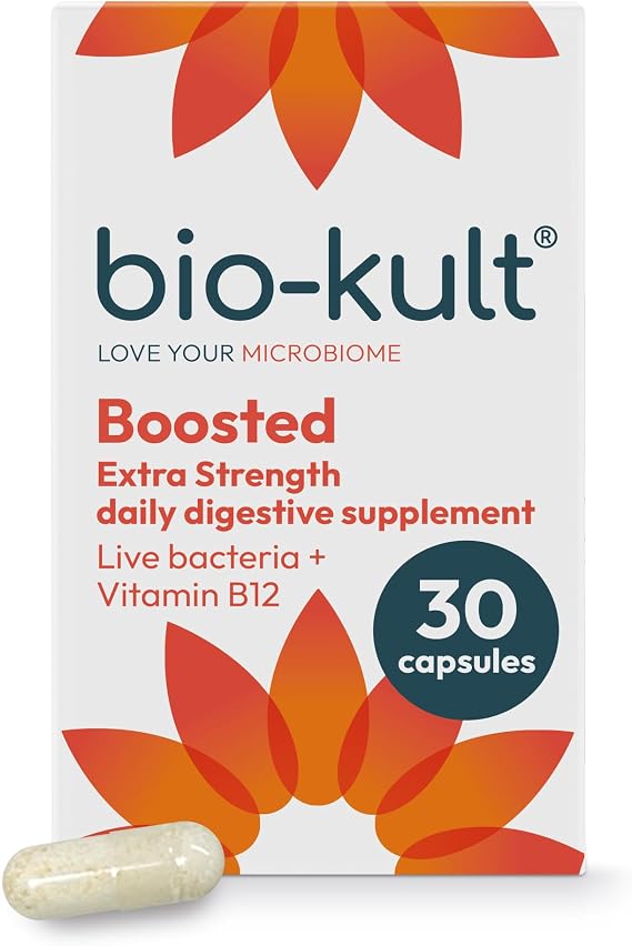 Bio-Kult Boosted Supplement, 14 Strains, Vitamin B12, 30 Capsules | Extra Strength Supplement, Live Strain & Digestive Support for Travel, Taking Antibiotics & More