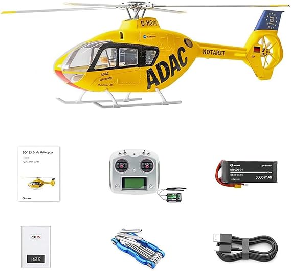 EC135 RC Helicopter RTF EC 135 Scale Helicopter 6CH 470 Size Rc Helicopters 4 Blades EC-135 Yellow 1:16 6CH Helicopters for Adults
