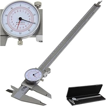 Dial Caliper 6" 8" 12" / 150 200 300mm Metric/INCH Standard MM Dual Hand Reading Scale Vernier Caliper with Dial Thickness Gauge(0-300mm 12inch)