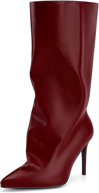 Slouch Mid Wide Calf Stiletto Heeled Pointed Toe Pull on Boots