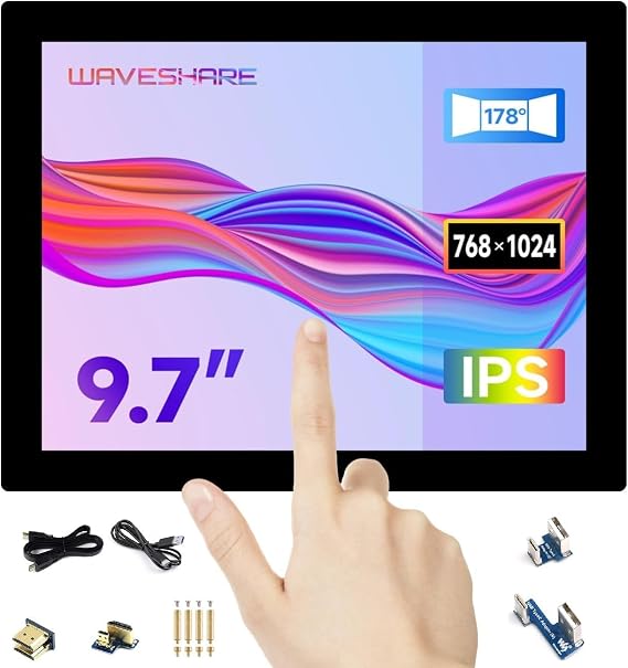 TUOPUONE 9.7inch Capacitive Touch Display, 7681024 Resolution, Toughened Glass Panel, HDMI Display Interface, IPS Display Panel, 10-Point Touch, Full Color (9.7inch 768x1024 LCD)