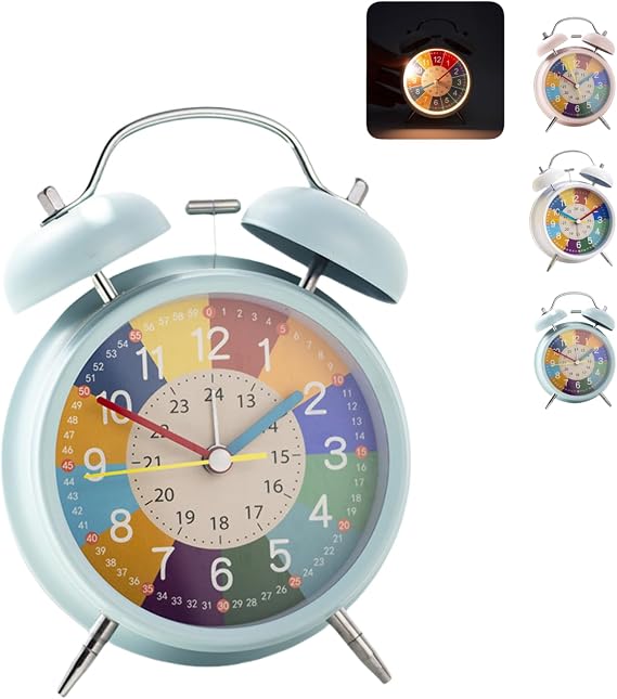 Shudyear 4-inch Loud Suitable for Heavy Sleepers, AA Battery Powered Old-Fashioned Bedroom Alarm Clock, Beginner Alarm Clock (Blue,no Battery Included)