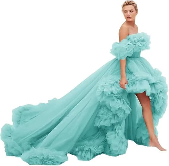 Poofy Tiered Ruffle Ball Gowns for Women Birthday Party Dress for Photos High Low Sweet 16 Dress Aqua