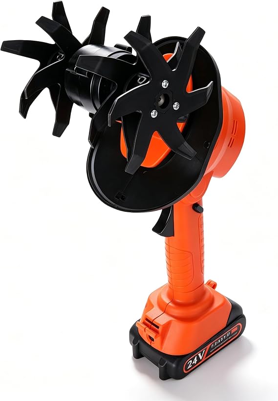 24V Cordless Electric Tiller with 2 Rechargeable Batteries, Handheld Garden Cultivator for Soil Aeration, Weeding, Lawn Trenching | Mini Hand Tillers for Gardening | Hand Held Battery Powered Tiller