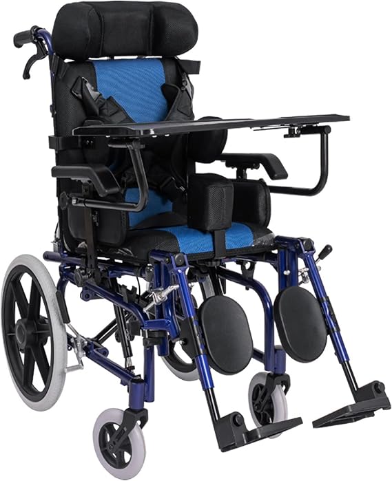 Foldable Wheelchair for Cerebral Palsy Children's And Elderly, Lightweight Adjustable Reclining Wheelchair with Removable Arms And Footrest, Heavy Duty Transport Wheel Chairs with Dining Table