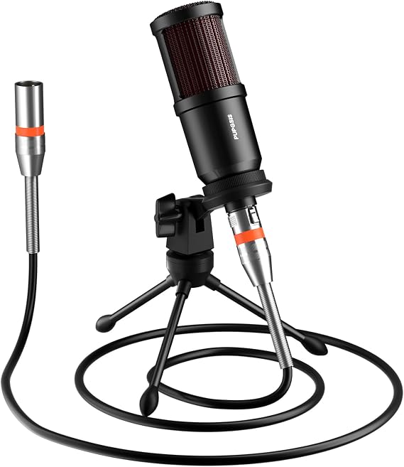 PUPGSIS XLR Dynamic Microphone, All-Metal Aluminum Vocal Mic for Podcasting Recording, 80dB SNR Cardioid Studio Mic for Vocal, Streaming, Voice-Over