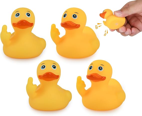 ds. distinctive style Middle Finger Rubber Ducks 4 Pieces Yellow Rubber Duck 2.16 Inch Funny Car Ornaments Duck for Car Dashboard Decoration, Computer Monitor Decor