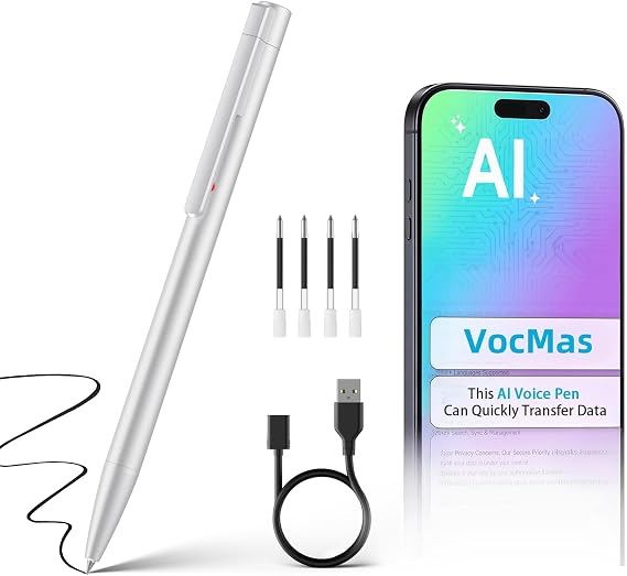 AI Voice Recorder Pen, 64GB Note Sound Recorder with Transcribe, Mind Mapping & AI Summary, Supports 103 Languages, Audio Activated Recorder for Lectures, Meetings, Calls