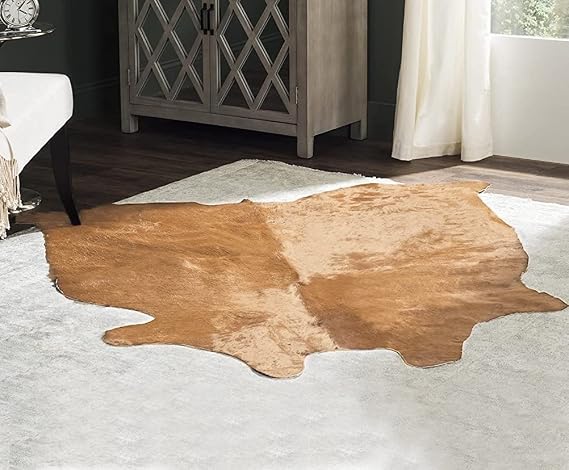 Home Must Haves Large Brazilian Cow Skin Leather Cowhide Rug Solid Light Brown, Aproximately 6' x 7' Feet