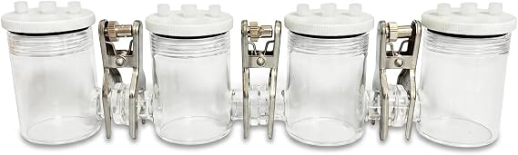 4-Unit H-Type Sealed Electrolytic Cell, Replaceable Membrane Quad Electrolyzer with Three Electrode System for Electrochemical Workstation,300/300/300/300ml