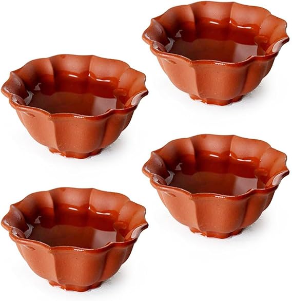 4 Teetassen 60 ml chinesischer YiXing-Ton Mini-Kungfu-Teetasse Zisha-Rippenstruktur (rotbraun)