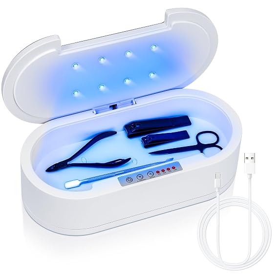 Nail Tool Cleaner Box, With Blue Light Portable USB Charge