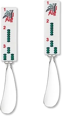 Supreme Housewares Mahjong Cheese and Butter Spreader Set, Bamboos Tile Design, Melamine Resin Handles and Zinc Alloy Blades, Multipurpose Spreaders for Cheese, Butter, Dips, 5.25 Inch, Set of 2