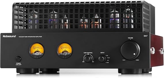 Nobsound Tube Power Bluetooth Amplifier: HiFi Valve with Dual VU Meters USB U-Disk Playback RCA in for Bookshelf Speakers | 6P1 6N1 EI Transformer | Home Audio (DA7)