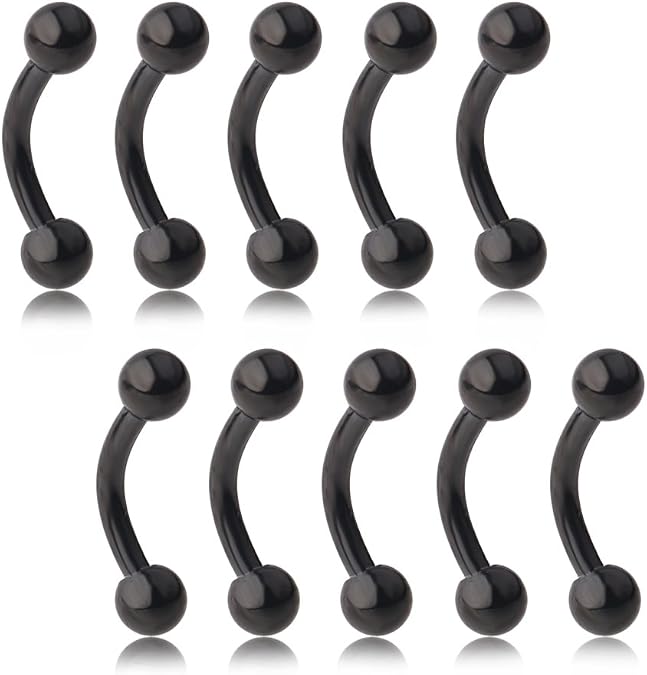 Ruifan Lot of 10 Eyebrow Piercing Jewelry Curved Barbell with Ball Kit Eyebrow Tragus Lip Ring 16g 6mm 8mm 10mm 12mm