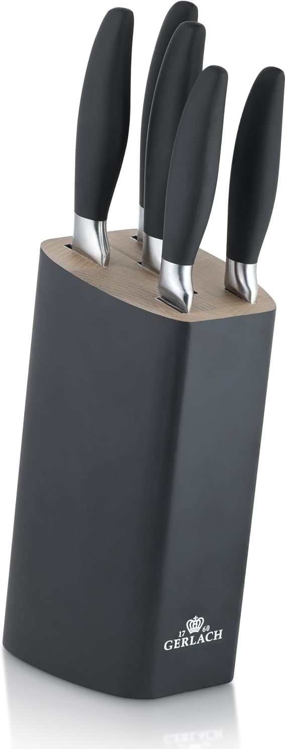 Gerlach Style Plus Knife Set Kitchen Knife Set 5 Stainless Steel Knives Chef's Knife Bread Knife Vegetable Knife Kitchen Utensils Kitchen Accessories Black