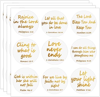 Jesus Faith Bible Verse Stickers, 1.5 Inch Gold Foil Christian Christmas Religious Inspirational Scripture Quote Stickers, 120 Pcs
