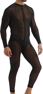 Hedmy Mens One-Piece Sheer Mesh See Through Wrestling Singlet Leotard Bodysuit Jumpsuit Underwear