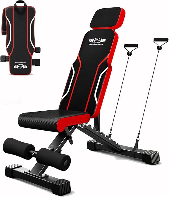 FK Sports Adjustable Weight Bench 300KG – Incline Decline Flat Bench with 7 Adjustable Levels, Foldable Home Gym Workout Bench with Resistance Bands