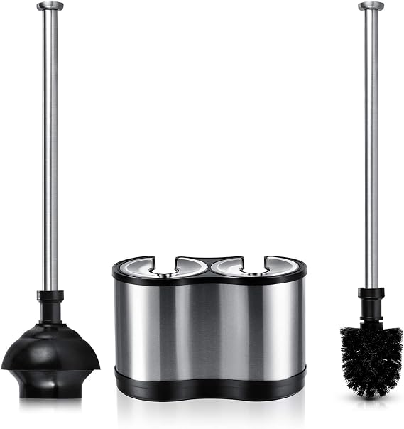 ToiletTree Products Modern Deluxe Freestanding Toilet Brush and Plunger Combo (Stainless Steel, Brush and Plunger Combo Set 4.5 x 9.75 x 18.5")