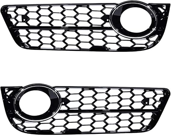 2X Glossy Black Chrome Front Bumper Lower Honeycomb Hex Mesh Grille Grill Compatible with 08-11 A5 Coupe Sportback 09-11 A5 Cabriolet (pre-facelift)