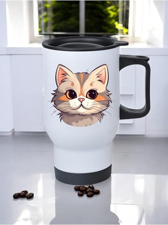 Kedili Kulplu Çelik Bardak Termos 450 ml Beyaz, LH2397421809412316231