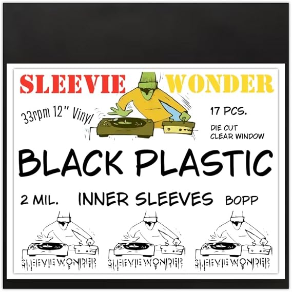 17 LP Inner Sleeves - Black Plastic - 2mil BOPP Polypropylene with Clear Window Label Protection - Best for Dj 12" 33rpm Vinyl Record Albums (+1 Free Dj Sticker)