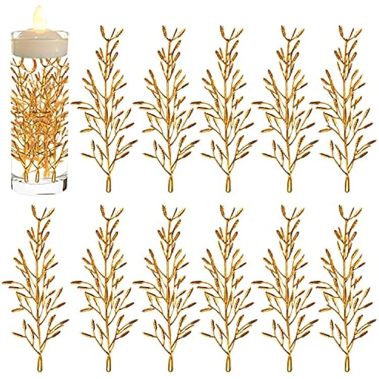 50 Pieces Artificial Mini Flowers for Floating Candles Centerpiece, 6 Inch Golden Vase Fillers for Wedding, Table, Party, Home Decoration