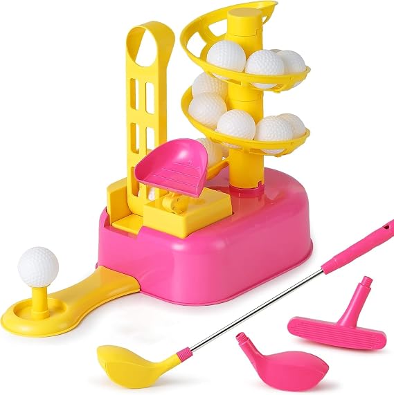 iPlay, iLearn Girl Pink Golf Toy Set, Toddler Kid Outdoor Sport Toy Age 3-5 | Kid Golf Ball Game W/ Left & Right Club Head, Child Indoor Active Exercise Yard Play, Birthday Gifts for 4 6 7 8 Year Old