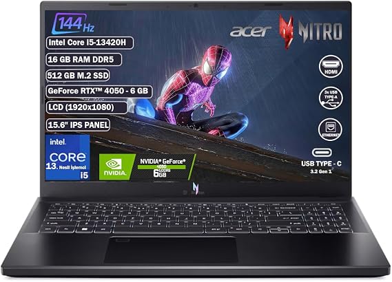 Acer Nitro V15 ANV15-51-57XV Intel Core I5 13420H 16GB 512GB SSD RTX4050 Freedos 15.6" Fhd Portable Computer NH.QNBEY.004