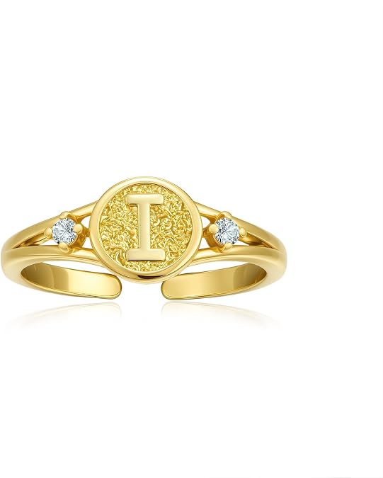Kyerlyn Adjustable Letter I Gold Rings for Women Non Tarnish Open Chunky 14K Gold Plated Stacking Cubic Zirconia Ring Trendy Statement Promise Wedding Bands Engagement for Gifts Jewelry
