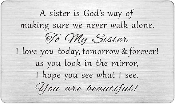 FALOGIJE Sister Gifts - Sister Birthday Gifts from Sisters, Birthday Card for Sisters Christmas Gift, Metal Wallt Card