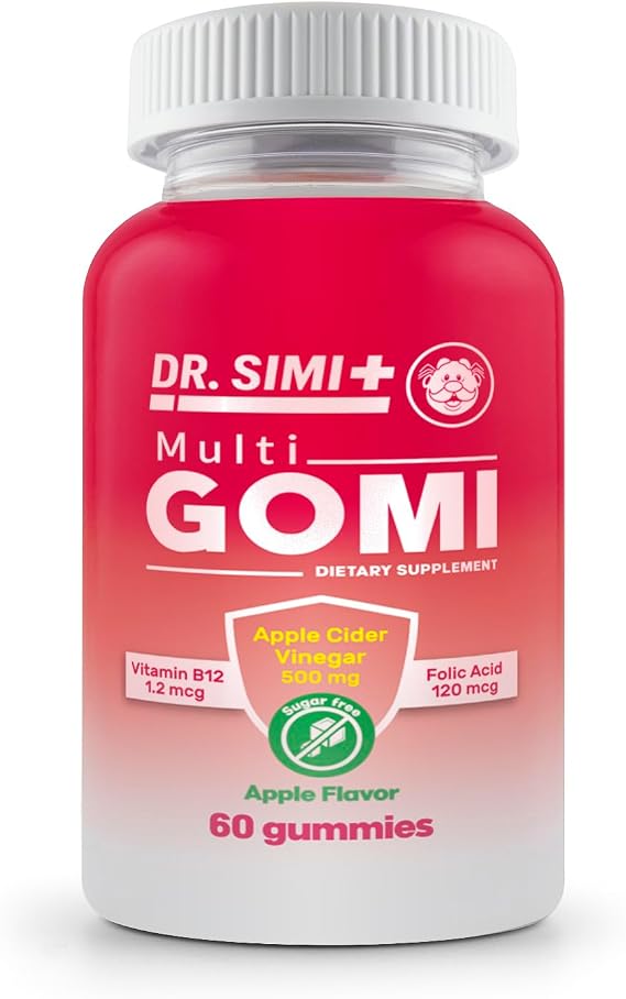 Dr. SImi Sugar-Free Apple Cider Vinegar Gummies | 500 mg ACV + Vitamin B12 & Folic Acid | Metabolism, Digestion & Clean Energy Support | Crisp Apple Flavor