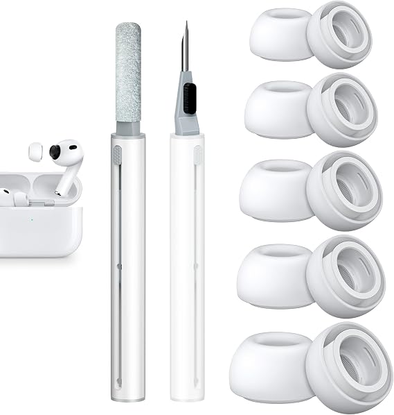 Replacement Ear Tips Compatible with AirPods Pro 3 (5 Pairs, XXS/XS/S/M/L) | Superior Comfort, Enhanced Noise Cancellation, Secure Fit, Better Sound, Highly Durable, with Cleaning Pen