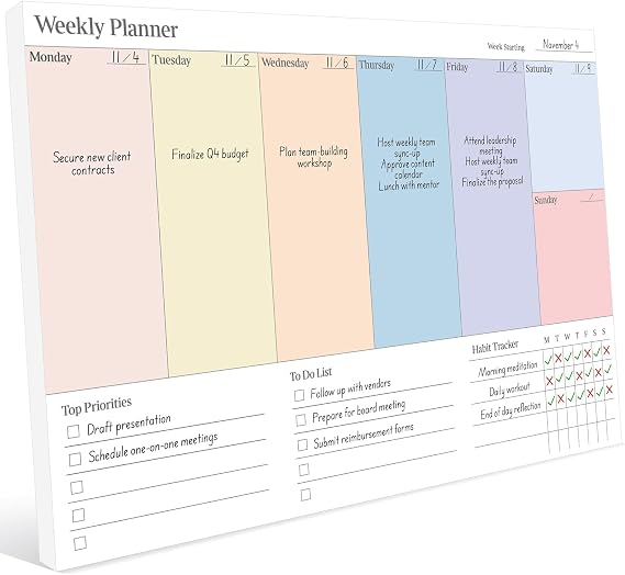 Weekly Planner Pad, 52 Sheets Undated A4 Desk Pad with To Do List and Habit Tracker for Study Work Menu, 120GSM Thick Paper