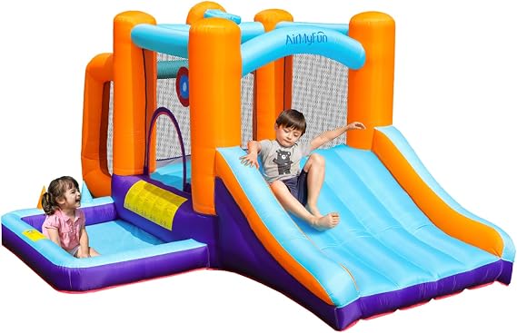AirMyFun Bounce House with Slide & Ball Pit, Inflatable Bouncy Castle for Kids, Jumping Bouncer with Slide and Ball Pool Outdoor & Indoor
