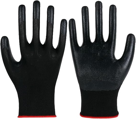 12 Pairs Latex Coated Work Gloves Durable Nitrile Grip Gloves for Gardening Construction Manufacturing(black)