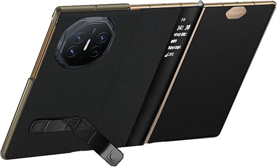 Black,Mate XT, Genuine Leather Case for Huawei Mate XT, Clear View Window Flip Phone Cover with Kickstand Luxury Folio Business Shockproof Case Shell