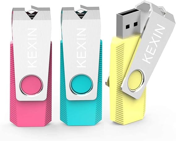 KEXIN Flash Drive 64GB 3 Pack 64 GB Thumb Drive Swivel Pen Drive Data Storage USB Stick with LED Indicator 64G Pink Yellow Cyan