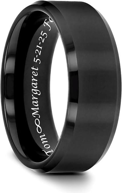 Personalized Black Brushed Men's 8mm Tungsten Ring Custom Engraved Free In Any Language, Black Wedding Band, Fiance Engagement Ring, 8mm Men's Ring - Ships from USA