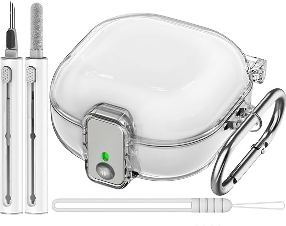Inesore [with Safety Lock] Clear Case for Samsung Galaxy Buds 2 Pro/Galaxy Buds 2/Galaxy Buds Pro/Galaxy Buds Live,Accessories with 3 in 1 Cleaner Kit/Anti-Lost Keychain/Silicone Wrist Strap(Clear)