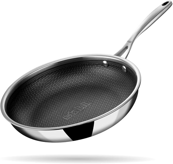 Stahl Artisan Hybrid 2 L, 24 cm Triply Frying Pan with Lid | Induction & Gas Stove Compatible | Honeycomb Non Stick Fry Pan, Metal Spoon Friendly