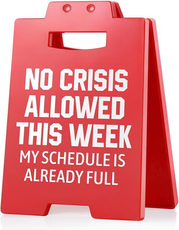 Funny Office Desk Accessories, Gag Gifts for Women Colleague, Boss | Humorous Red Mini Warning Sign Plaque Decor, White Elephant, 10 x 16cm