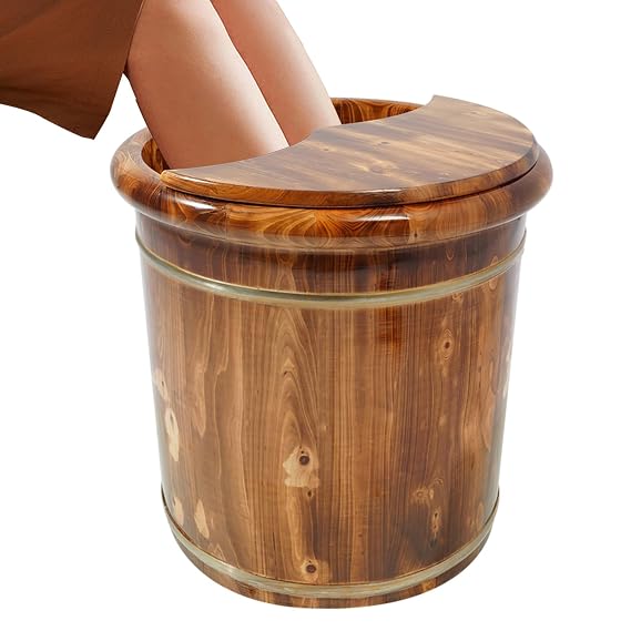 Wooden Foot Bath Tub with Massage Rollers & Lid - Spa Pedicure Soak Basin for Home/Office Use, Stress Relief Foot Care with Natural Wood Construction